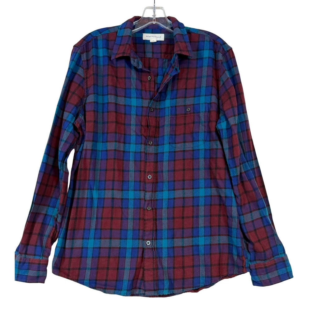 Aeropostale Women •M• Plaid Flannel Shirt Burgundy Cabin Core Layering Preppy